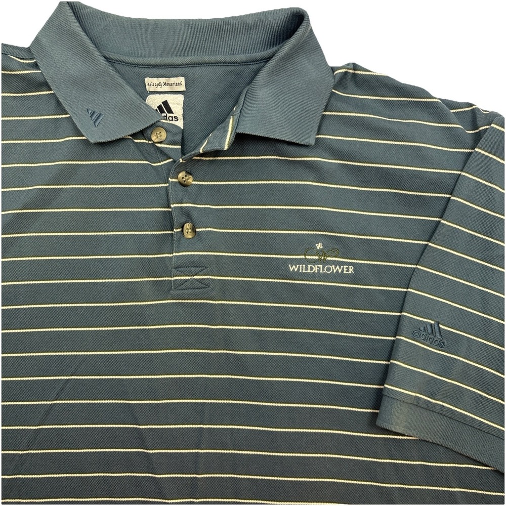 Vtg Adidas Wildflower Golf Club Polo‎ Shirt Men's XL Blue Stripe